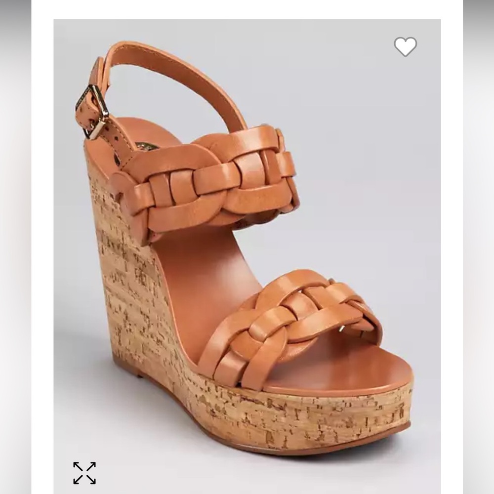 Tory Burch Calyca Wedges Leather Heeled Sandals Size 9 Braided Heels - Picture 2 of 11